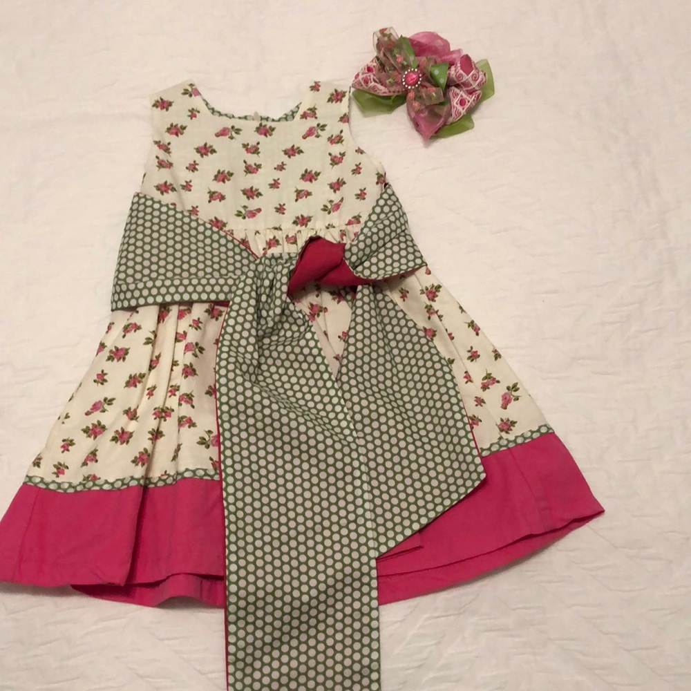 Vintage couture spring/Easter dress, bow and sash